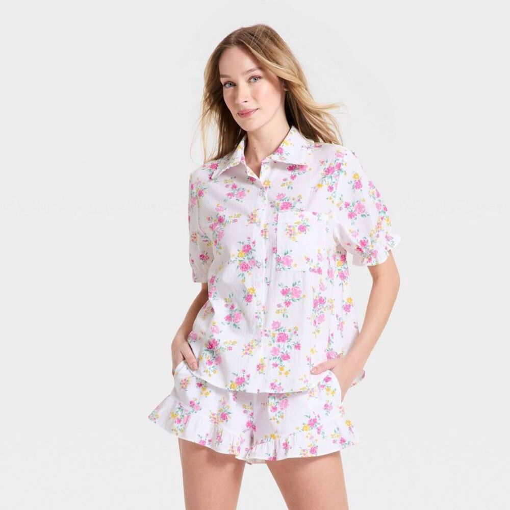 Auden - Women's Mommy & Me Ruffle Short Sleeve Notch Colla White